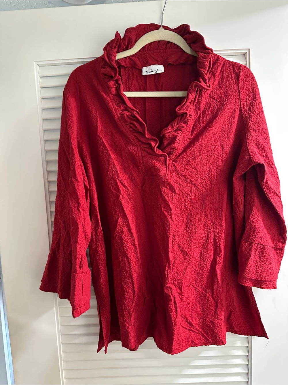 Patchington Red Crinkled Ruffle V-Neck Tunic